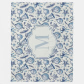 Custom Monogram Blue Toile Christmas Ornaments  Fleece Deken (Voorkant)