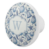 Custom Monogram Blue Toile Christmas Ornaments Keramische Knop (Rechts)