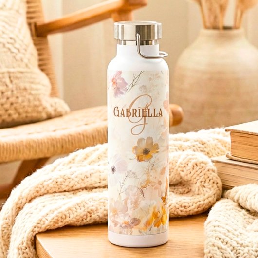 Custom Monogram Boho Chic Floral Watercolor Waterfles