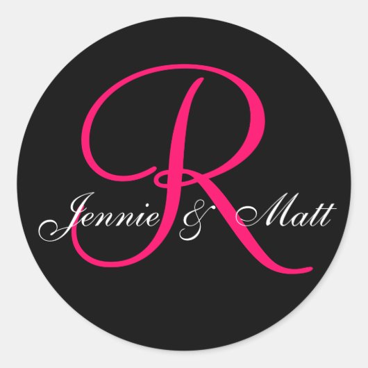 Custom Monogram bruid bruidegom namen roze Ronde Sticker (Voorkant)