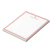 Custom Monogram Candy Red Border Stationery Notitieblok (Linkerzijde)