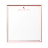 Custom Monogram Candy Red Border Stationery Notitieblok (Voorkant)