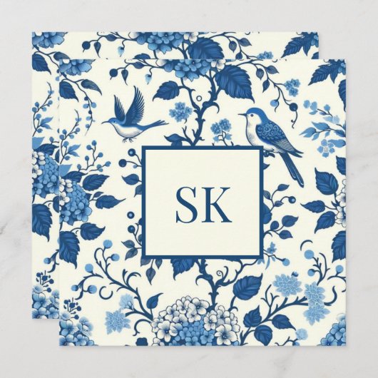 Custom Monogram Chinoiserie Blauw en Wit (Voorkant / Achterkant)