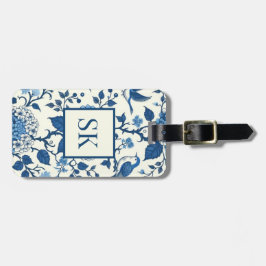 Custom Monogram Chinoiserie Blauw en Wit Bagagelabel