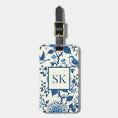 Custom Monogram Chinoiserie Blauw en Wit Bagagelabel (Voorkant verticaal)