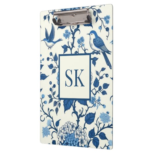 Custom Monogram Chinoiserie Blauw en Wit Klembord (Links)