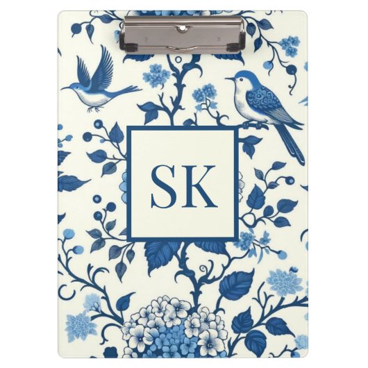 Custom Monogram Chinoiserie Blauw en Wit Klembord (Voorkant)