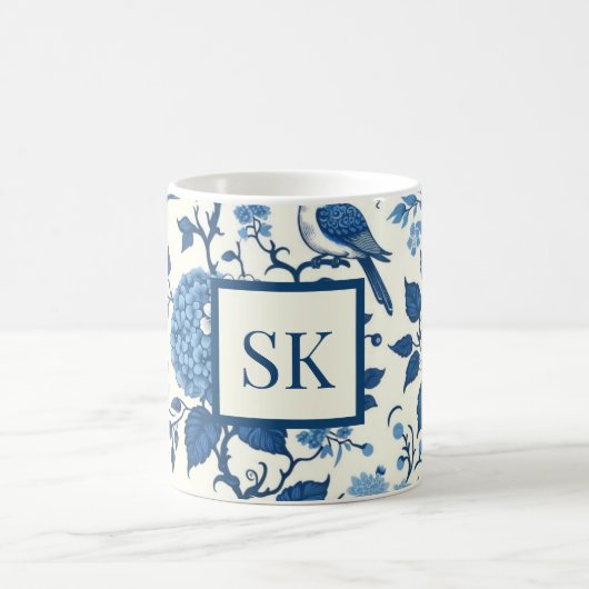 Custom Monogram Chinoiserie Blauw en Wit Koffiemok (Center)
