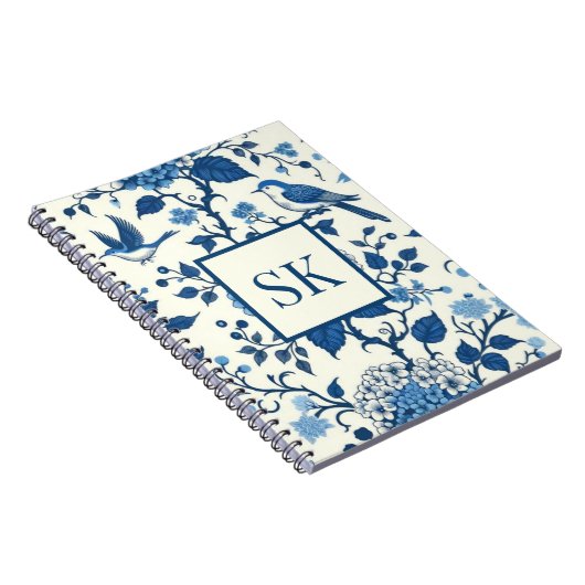 Custom Monogram Chinoiserie Blauw en Wit Notitieboek (Rechterzijde)