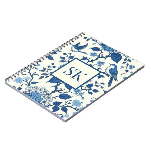 Custom Monogram Chinoiserie Blauw en Wit Notitieboek (Linkerzijde)