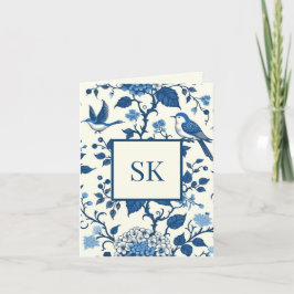 Custom Monogram Chinoiserie Blauw en Wit Notitiekaartje