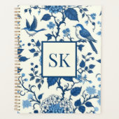 Custom Monogram Chinoiserie Blauw en Wit Planner (Voorkant)