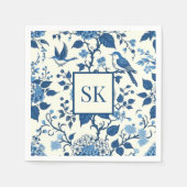 Custom Monogram Chinoiserie Blauw en Wit Servet (Voorkant)