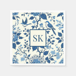 Custom Monogram Chinoiserie Blauw en Wit Servet