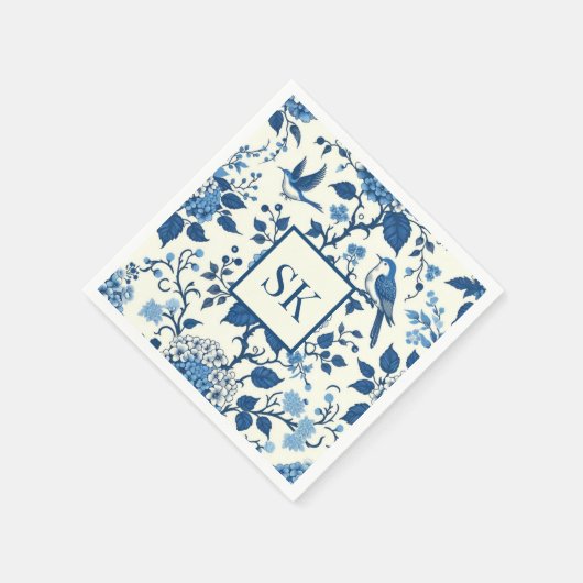 Custom Monogram Chinoiserie Blauw en Wit Servet (Hoek)
