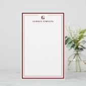 Custom Monogram Cinnamon Rose Border Stationery  Briefpapier (Staand voorkant)
