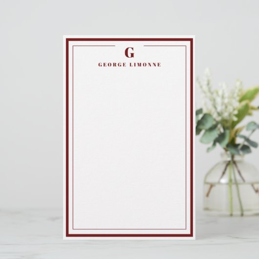 Custom Monogram Cinnamon Rose Border Stationery  Briefpapier (Staand voorkant)