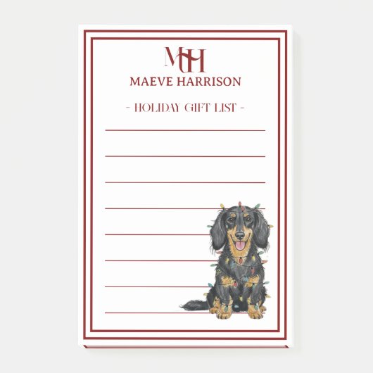 Custom Monogram Dachshund Holiday Gift List Post-it® Notes (Voorkant)