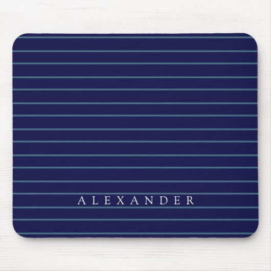 Custom Monogram Dark Navy Blue Stripes Monogrammed Muismat (Voorkant)