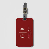 Custom Monogram Deep Red Wedding Luggage Tag Bagagelabel (Voorkant (verticaal))