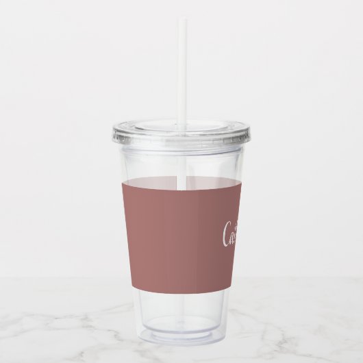 Custom monogram, diep stoffig roze roos acryl drinkbeker (Rechts)