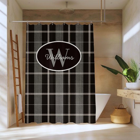 Custom Monogram Douchegordijn Geplay Grijs Zwart