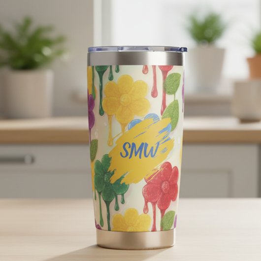 Custom Monogram Drip Flower  Geïsoleerde Drinkbeker