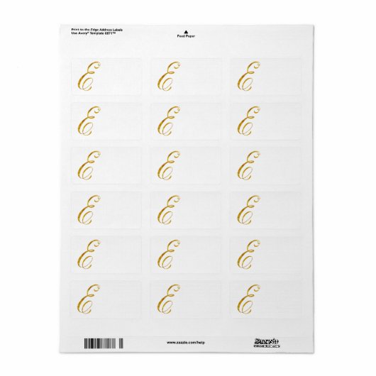 Custom Monogram E Faux Gold Folie Monogrammen Init Etiket (Full Sheet)