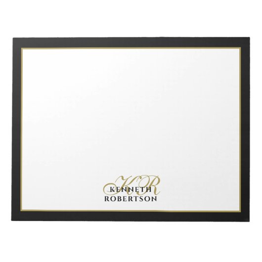 Custom Monogram Elegant Minimalist Black Gold Men  Notitieblok (Voorkant)