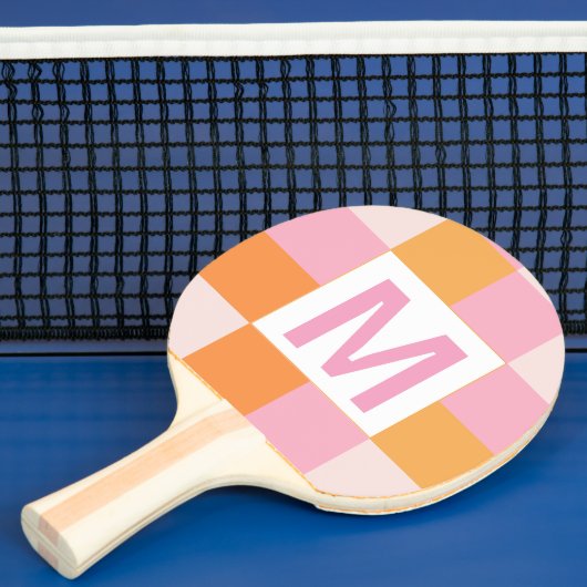 Custom monogram Elegant pink geometric pattern Tafeltennisbatje (Insitu)