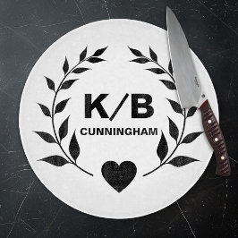 Custom Monogram en Achternaam Laurels en Hart Snijplank