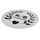 Custom Monogram en Achternaam Laurels en Hart Snijplank (Hoek)