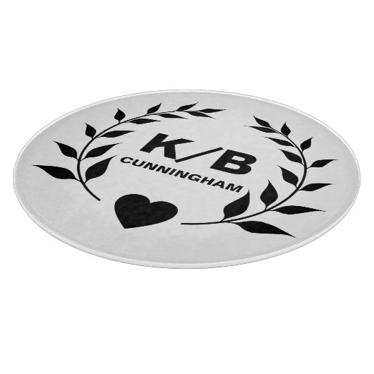 Custom Monogram en Achternaam Laurels en Hart Snijplank (Hoek)