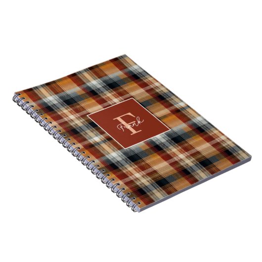 Custom Monogram Festive Gingham Style Pattern Notitieboek (Rechterzijde)
