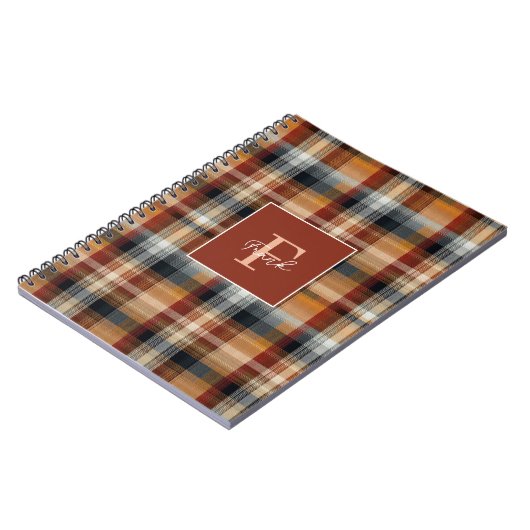 Custom Monogram Festive Gingham Style Pattern Notitieboek (Linkerzijde)