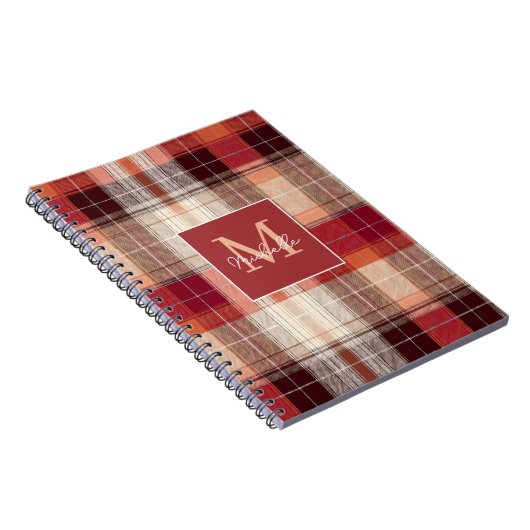 Custom Monogram Festive Gingham Style Pattern Notitieboek (Rechterzijde)