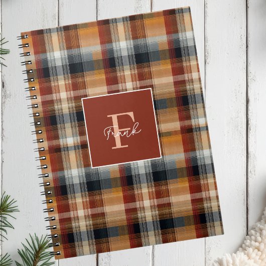 Custom Monogram Festive Gingham Style Pattern Notitieboek