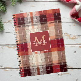 Custom Monogram Festive Gingham Style Pattern Notitieboek