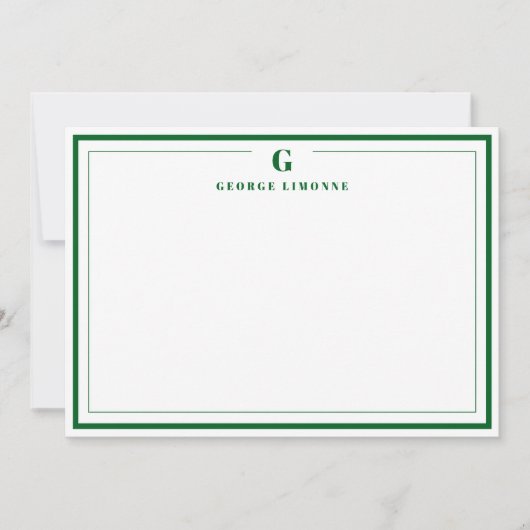 Custom Monogram Forest Green Border Stationery Notitiekaartje (Voorkant)