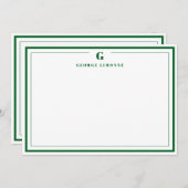 Custom Monogram Forest Green Border Stationery Notitiekaartje (Voorkant / Achterkant)