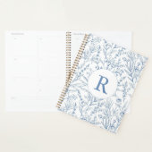 Custom Monogram Frans Toile Blauw Bloemen 2025 Planner (Display)