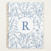 Custom Monogram Frans Toile Blauw Bloemen 2025 Planner (Voorkant)