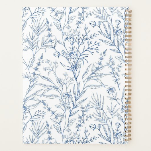Custom Monogram Frans Toile Blauw Bloemen 2025 Planner (Achterkant)