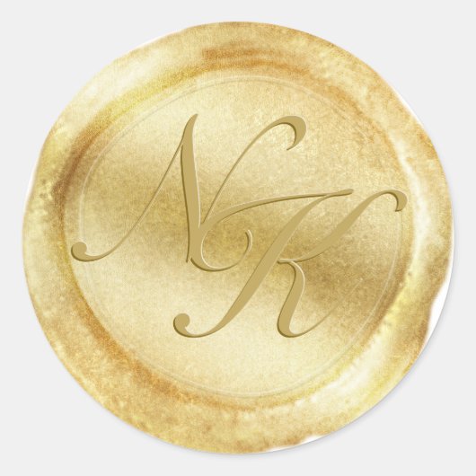 Custom Monogram Geel Gouden Wax Seal Sticker (Voorkant)