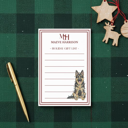 Custom Monogram German Shepherd Holiday Gift List Post-it® Notes