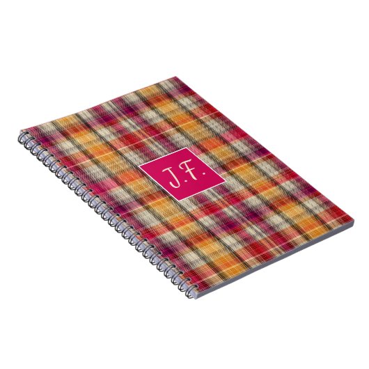 Custom Monogram Gingham Style Pattern Notitieboek (Rechterzijde)