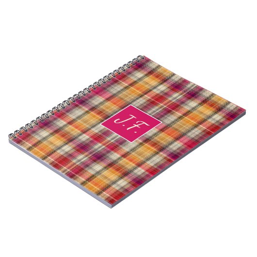Custom Monogram Gingham Style Pattern Notitieboek (Linkerzijde)