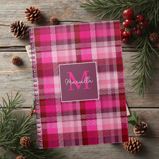 Custom Monogram Gingham Style Pattern Notitieboek