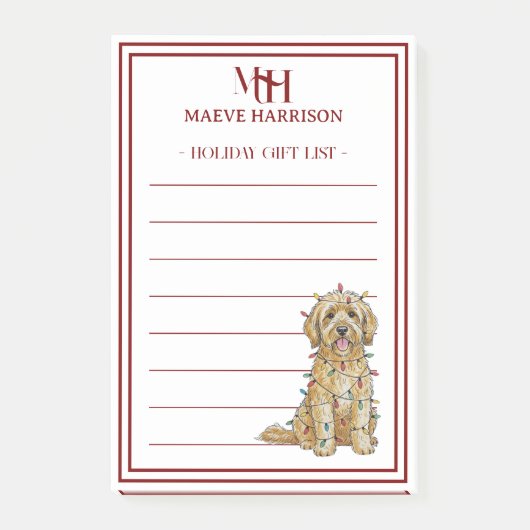 Custom Monogram Golden Doodle Holiday Gift List Post-it® Notes (Voorkant)