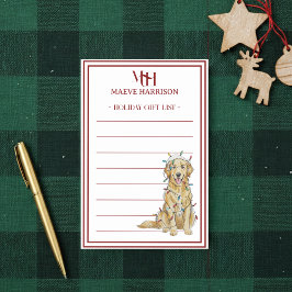 Custom Monogram Golden Retriever Holiday Gift List Post-it® Notes